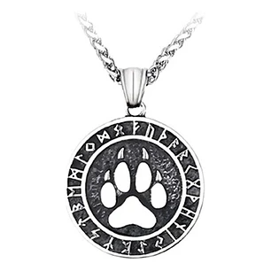 Collar Vikingo Garra De Oso Y Runas, Acero Inoxidable