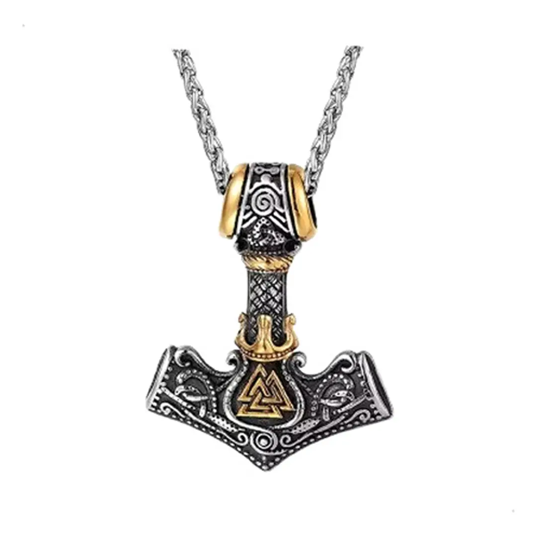 Collar Vikingo Mjölnir Valknut-flecha, Acero Inoxidable 1