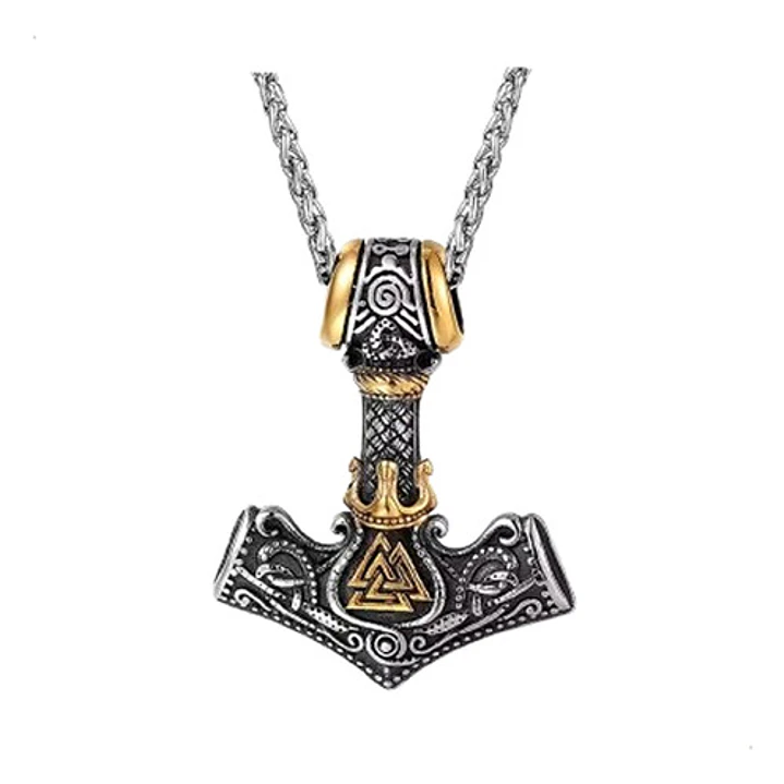 Collar Vikingo Mjölnir Valknut-flecha, Acero Inoxidable 1
