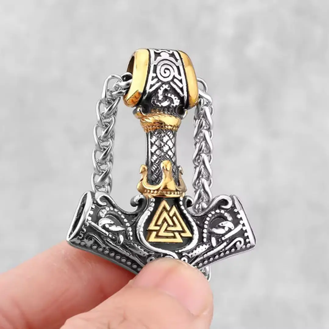 Collar Vikingo Mjölnir Valknut-flecha, Acero Inoxidable 2