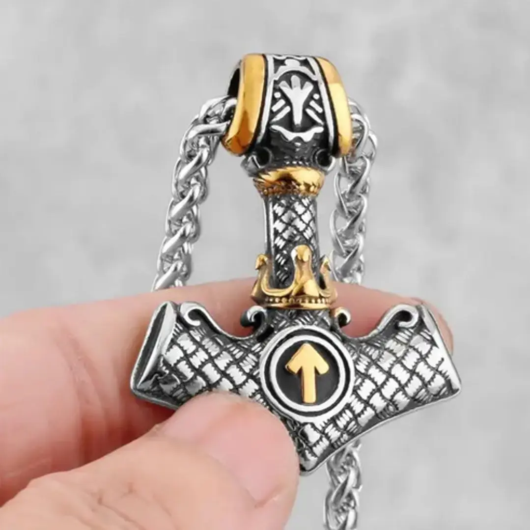 Collar Vikingo Mjölnir Valknut-flecha, Acero Inoxidable 3