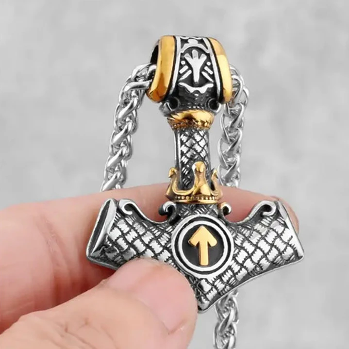 Collar Vikingo Mjölnir Valknut-flecha, Acero Inoxidable 3