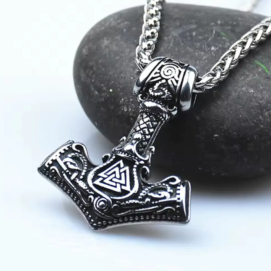 Collar Vikingo Mjölnir Valknut-flecha, Acero Inoxidable 7