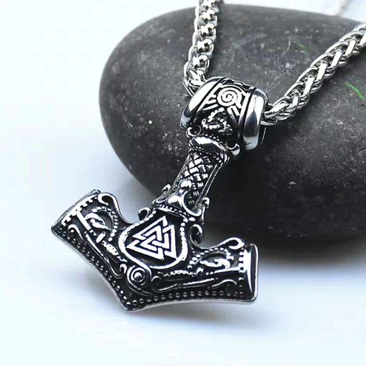 Collar Vikingo Mjölnir Valknut-flecha, Acero Inoxidable 7