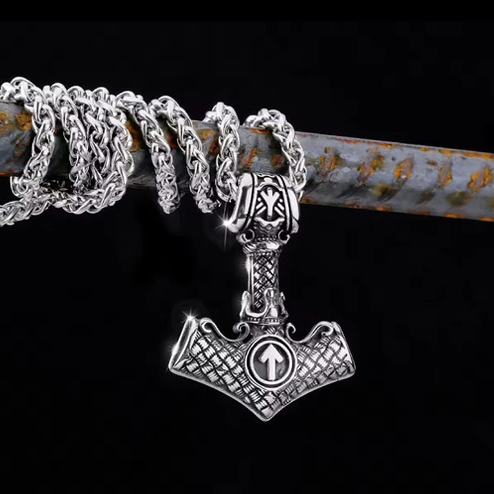 Collar Vikingo Mjölnir Valknut-flecha, Acero Inoxidable 9