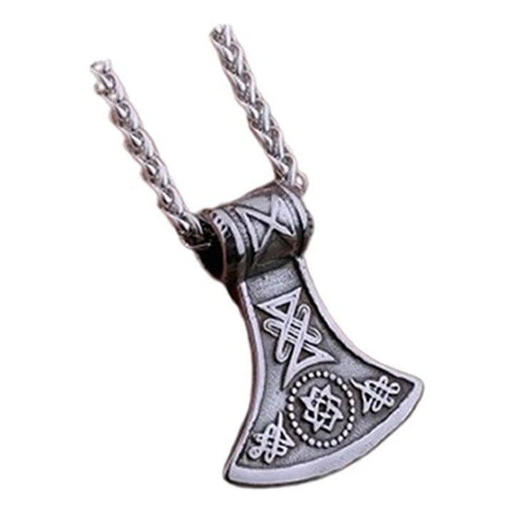 Collar Vikingo Hacha Tallada, Acero Inoxidable, Hombre 1