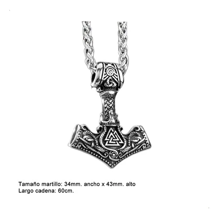 Collar Vikingo Mjölnir Valknut-flecha, Acero Inoxidable 10