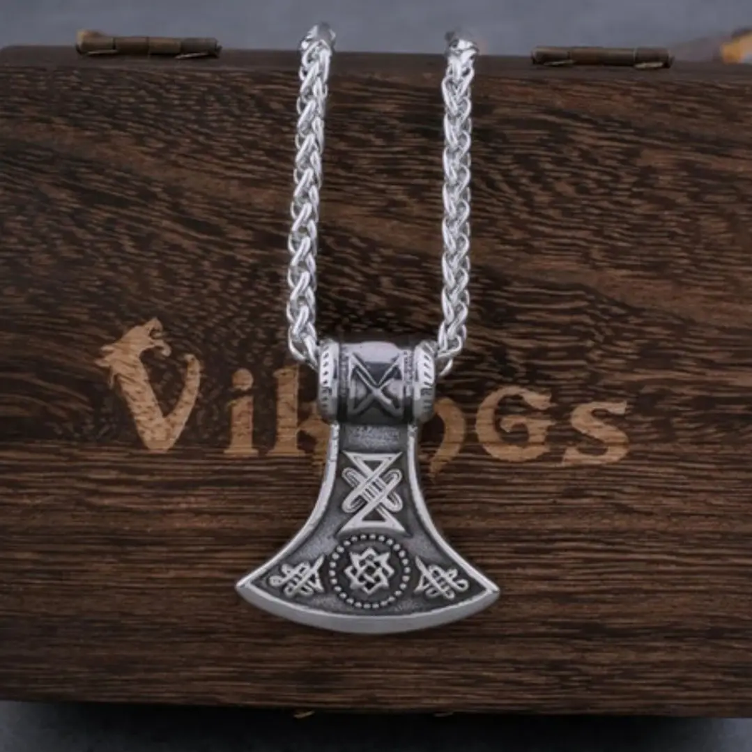 Collar Vikingo Hacha Tallada, Acero Inoxidable, Hombre 4