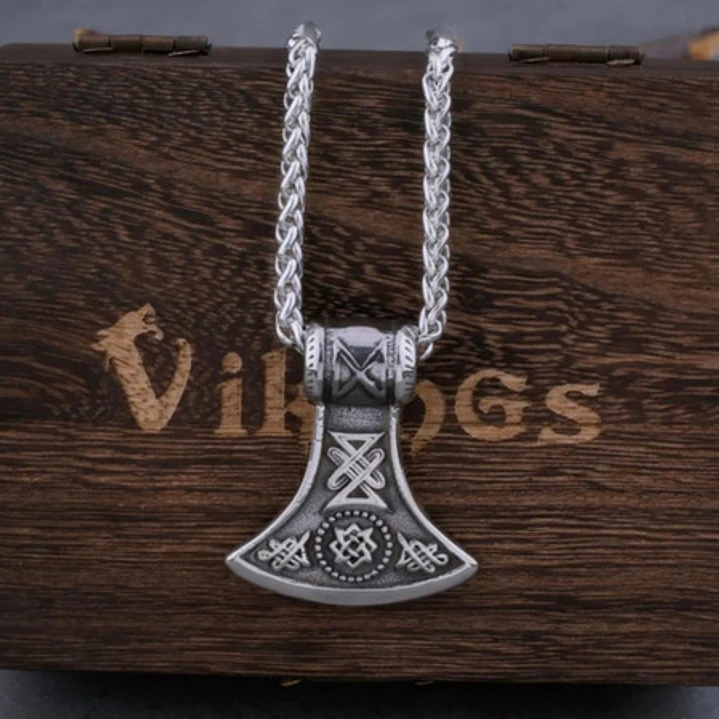 Collar Vikingo Hacha Tallada, Acero Inoxidable, Hombre 4