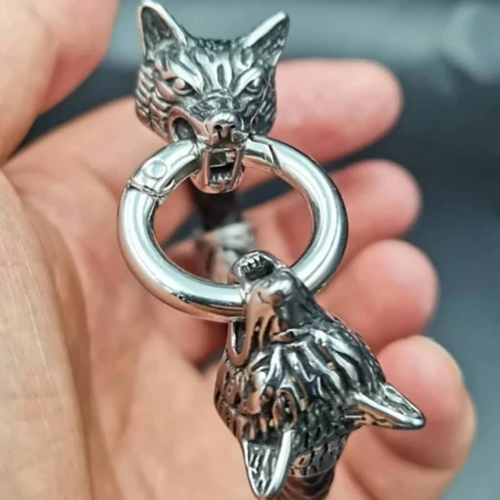 Pulsera Vikinga Fenrir, Cuero Vegano Y Acero Inoxidable 3
