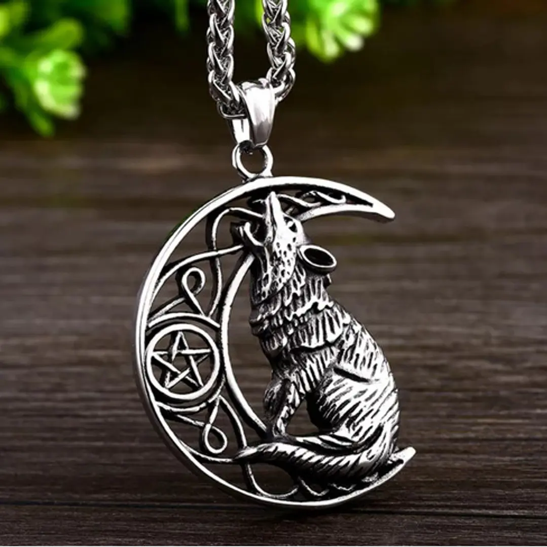Collar Vikingo Fenrir Luna, Acero Inoxidable 2