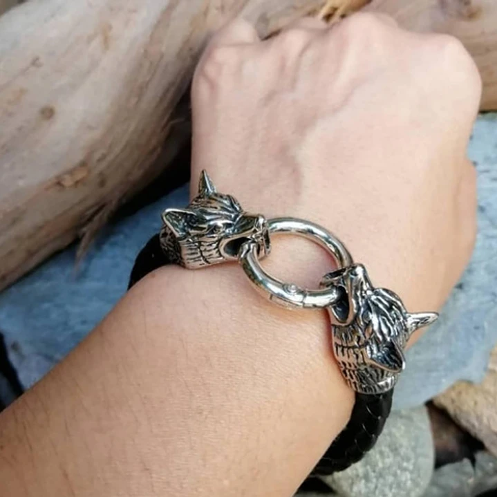Pulsera Vikinga Fenrir, Cuero Vegano Y Acero Inoxidable 4