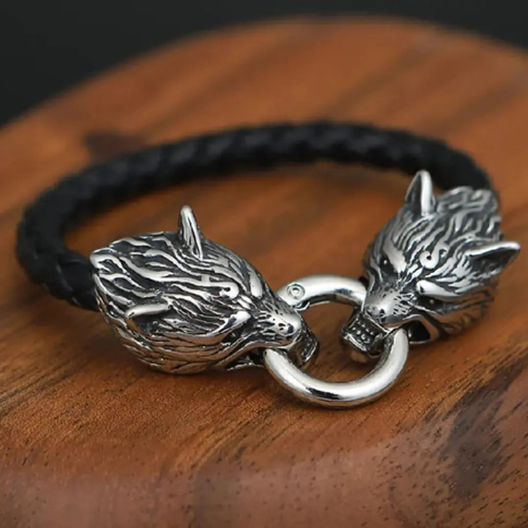 Pulsera Vikinga Fenrir, Cuero Vegano Y Acero Inoxidable 5