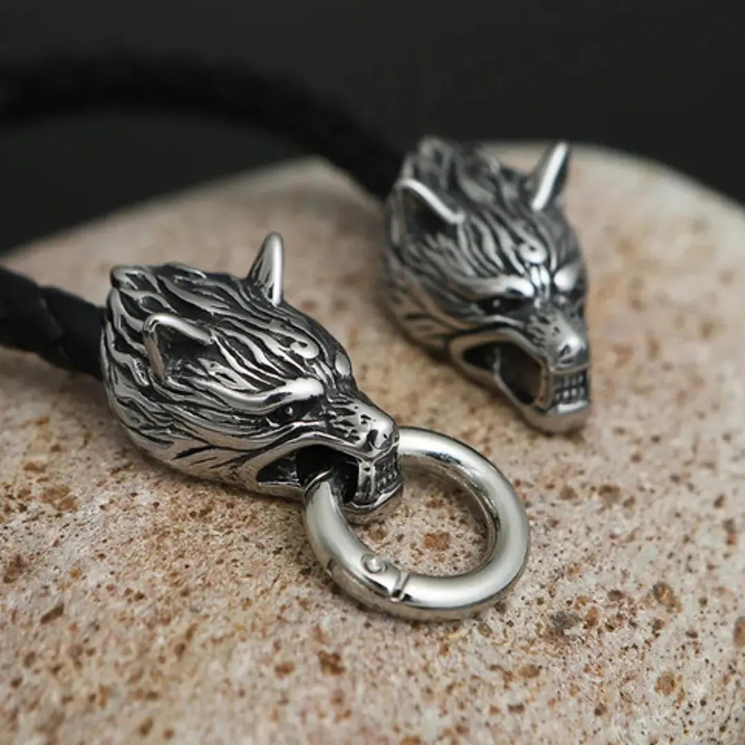 Pulsera Vikinga Fenrir, Cuero Vegano Y Acero Inoxidable 6
