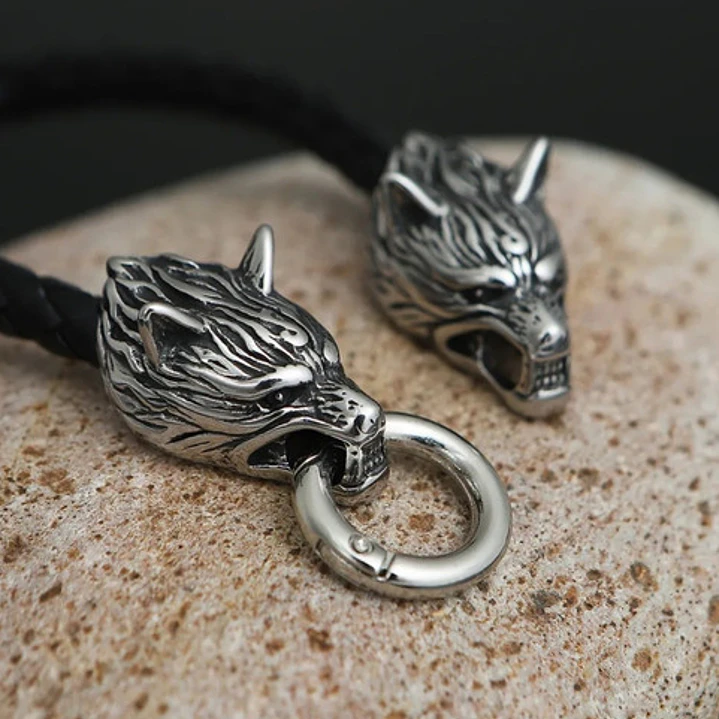 Pulsera Vikinga Fenrir, Cuero Vegano Y Acero Inoxidable 6