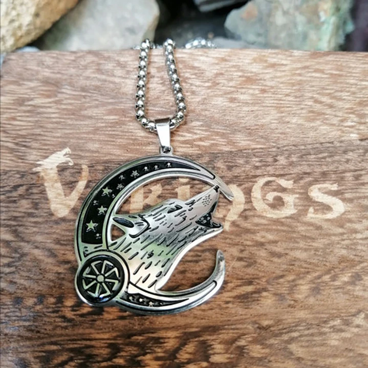 Collar Vikingo Fenrir Moon, Acero Inoxidable, Hombre 2