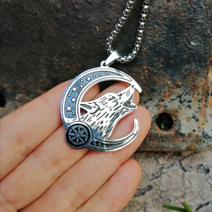 Collar Vikingo Fenrir Moon, Acero Inoxidable, Hombre 4