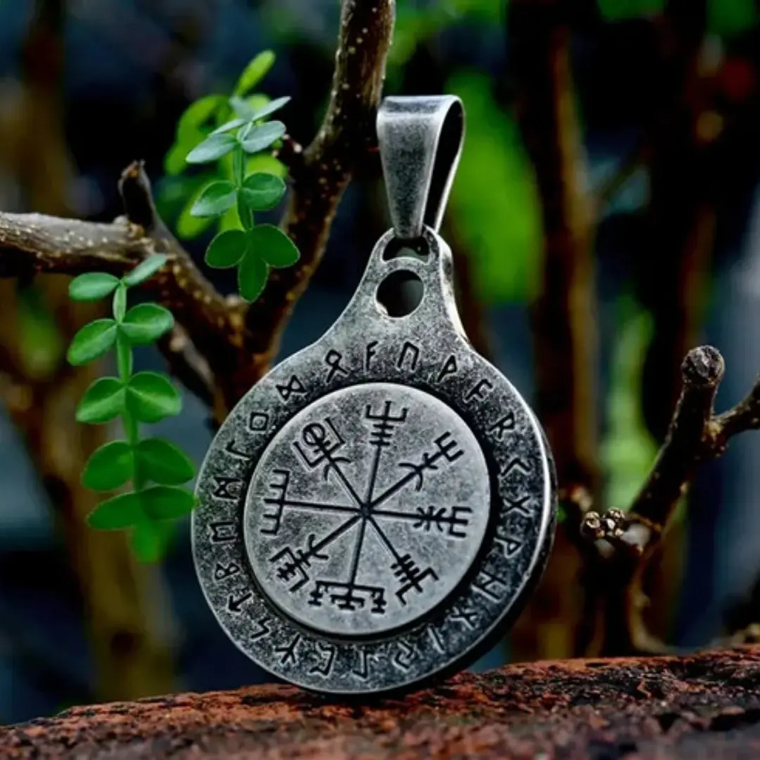 Collar Vegvísir Con Spinner Giratorio, Acero Inoxidable 2