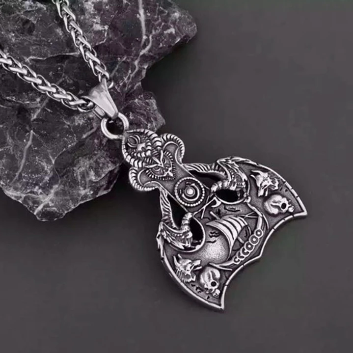 Collar Vikingo Drakkar-lobos, Acero Inoxidable, Hombre 3