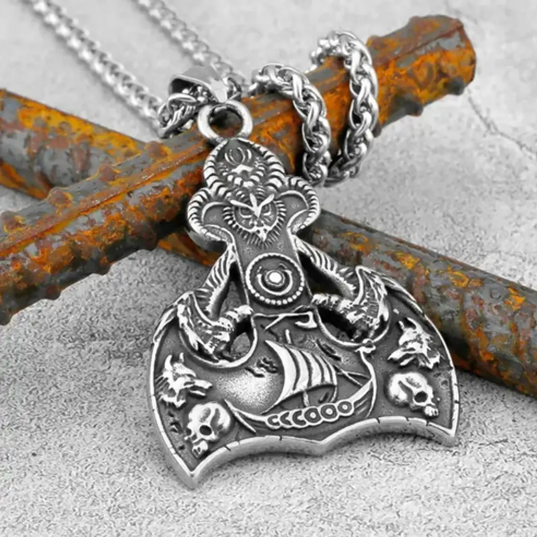 Collar Vikingo Drakkar-lobos, Acero Inoxidable, Hombre 5