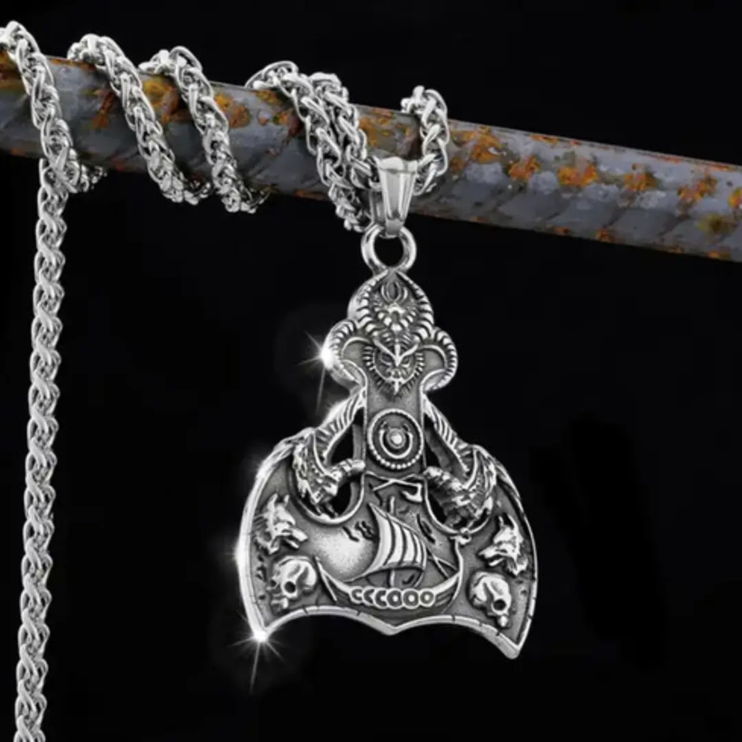 Collar Vikingo Drakkar-lobos, Acero Inoxidable, Hombre 6