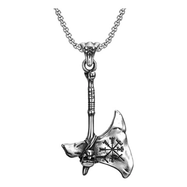 Collar Vikingo Hacha Vegvísir Calavera, Acero Inoxidable 1