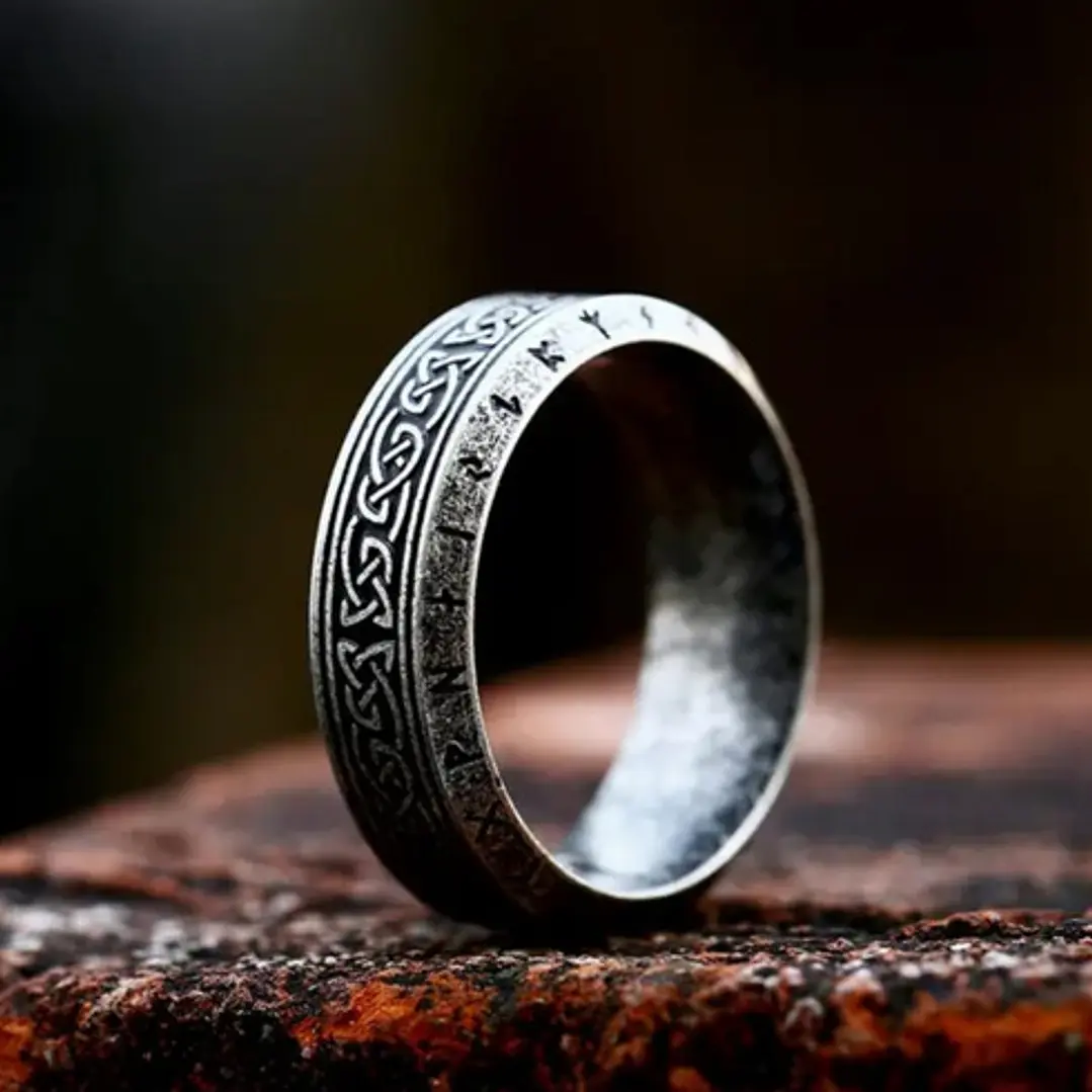 Anillo Siggy Nudo Y Runas, Acero Inoxidable, Unisex 2