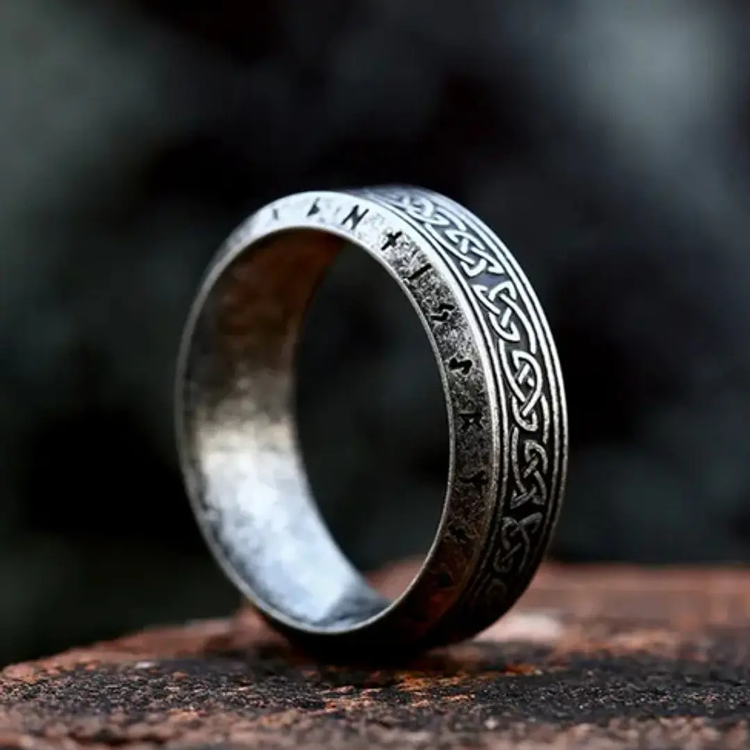 Anillo Siggy Nudo Y Runas, Acero Inoxidable, Unisex 3