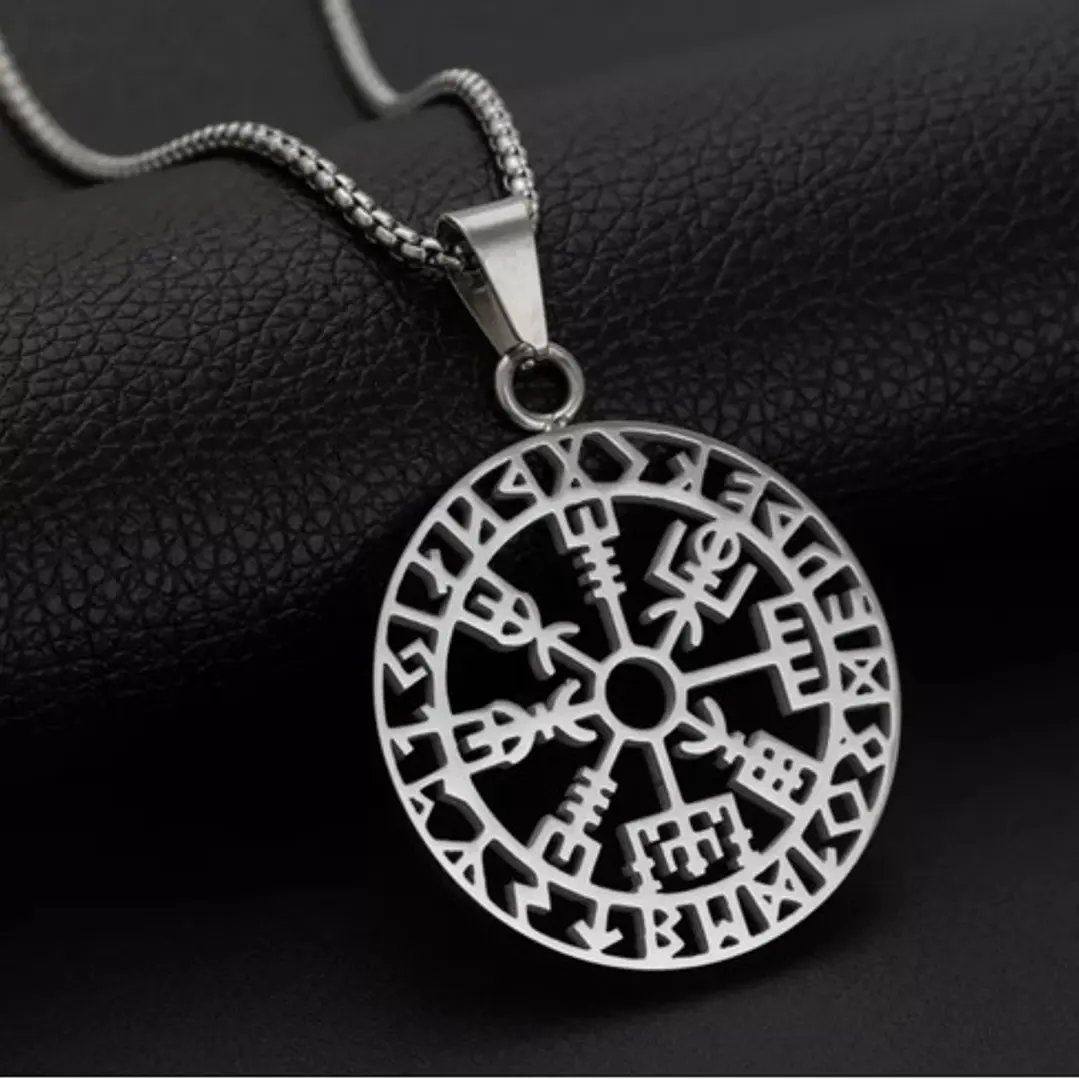 Collar Vikingo Runa Vegvísir, Acero Inoxidable, Hombre 2