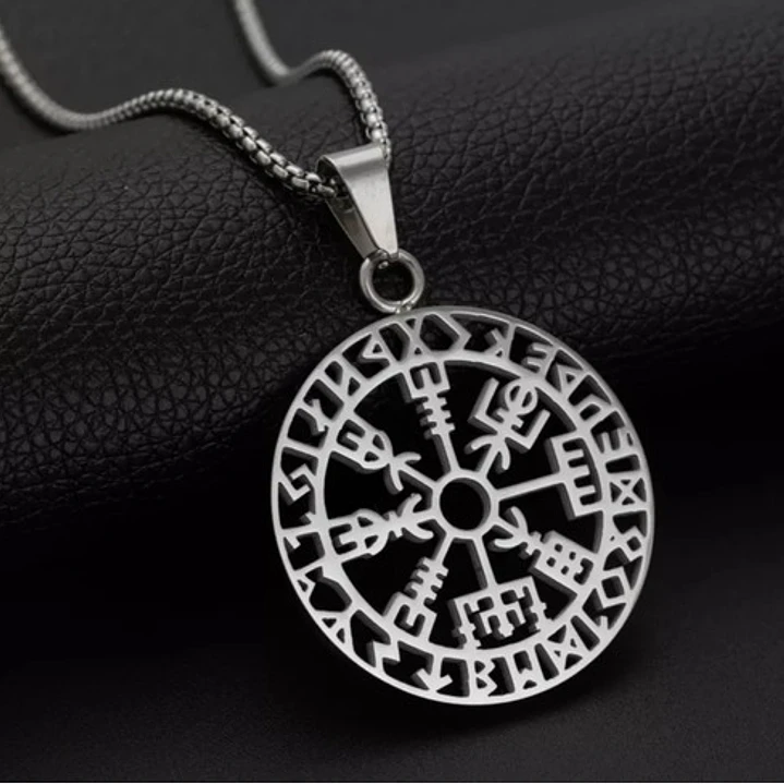 Collar Vikingo Runa Vegvísir, Acero Inoxidable, Hombre 2
