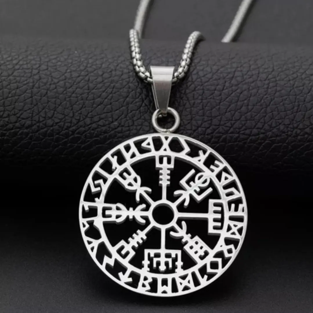 Collar Vikingo Runa Vegvísir, Acero Inoxidable, Hombre 3
