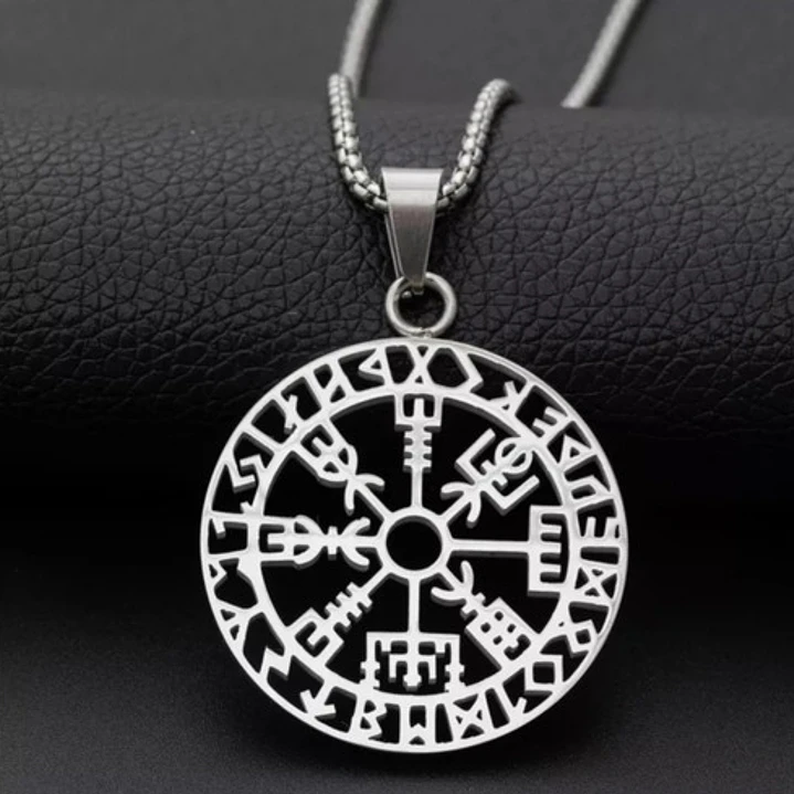 Collar Vikingo Runa Vegvísir, Acero Inoxidable, Hombre 3
