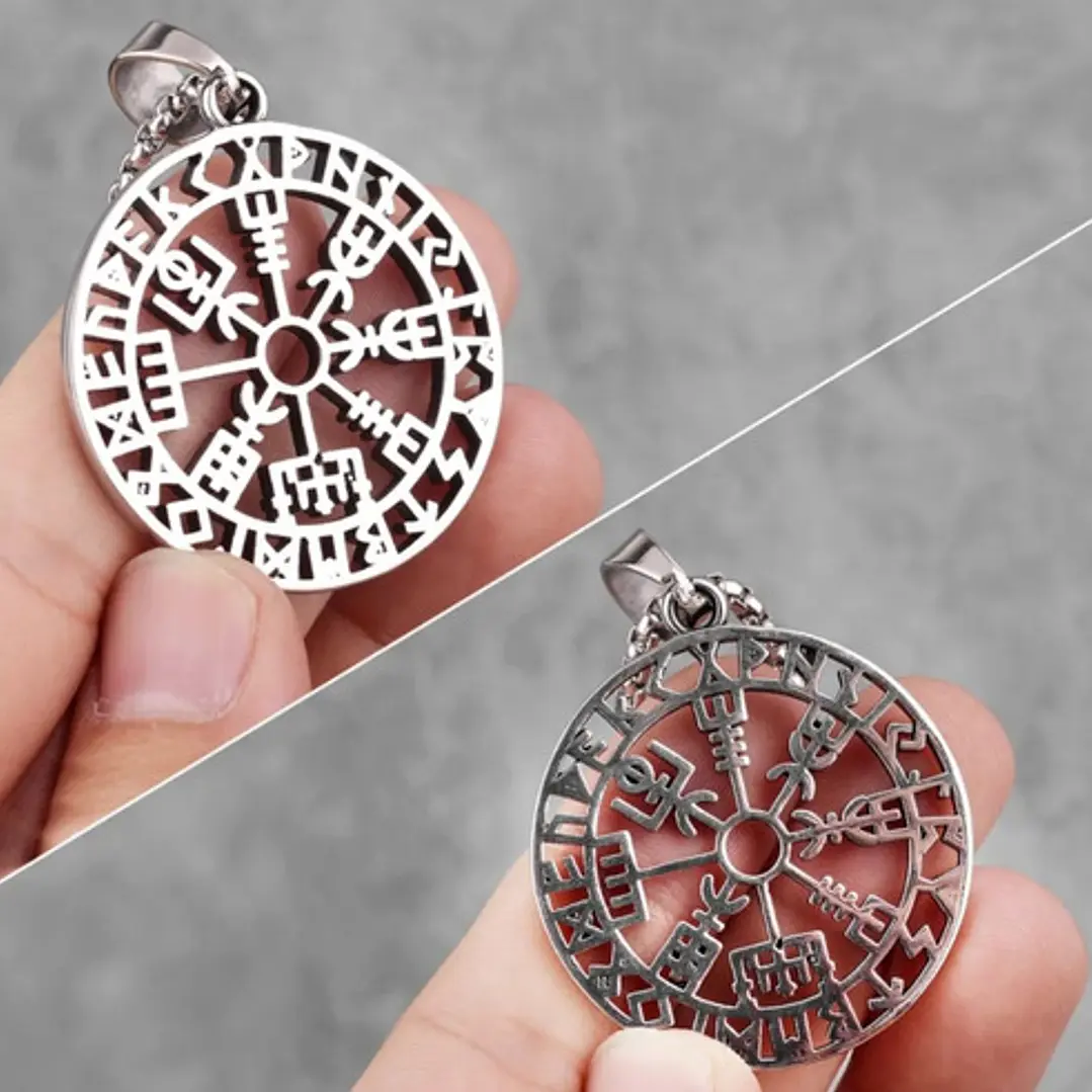 Collar Vikingo Runa Vegvísir, Acero Inoxidable, Hombre 4
