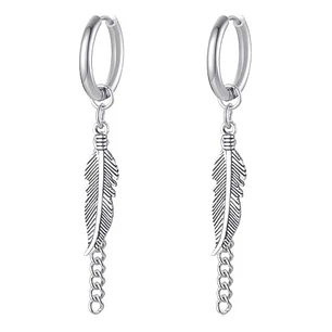 Aros Pluma Cadena, Oreja Con Perforación, Acero Inox.
