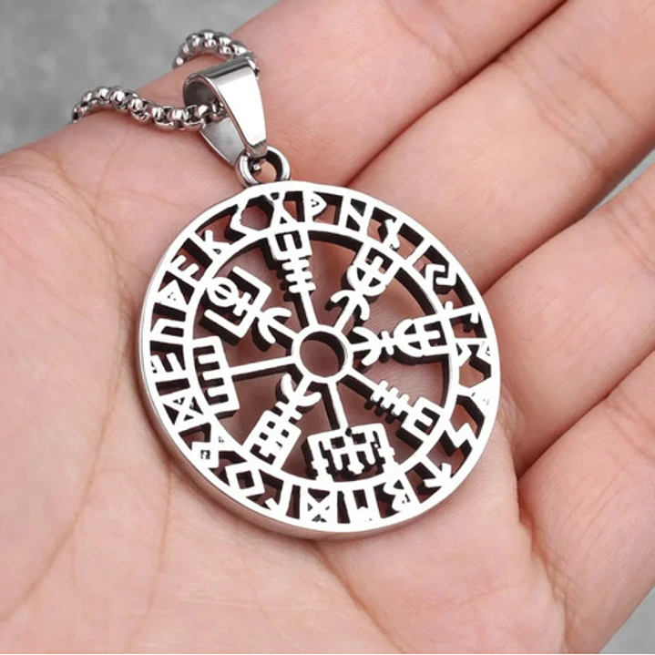 Collar Vikingo Runa Vegvísir, Acero Inoxidable, Hombre 7
