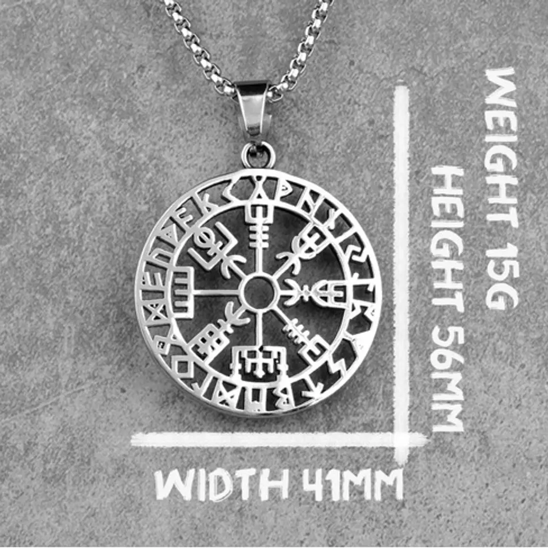 Collar Vikingo Runa Vegvísir, Acero Inoxidable, Hombre 8