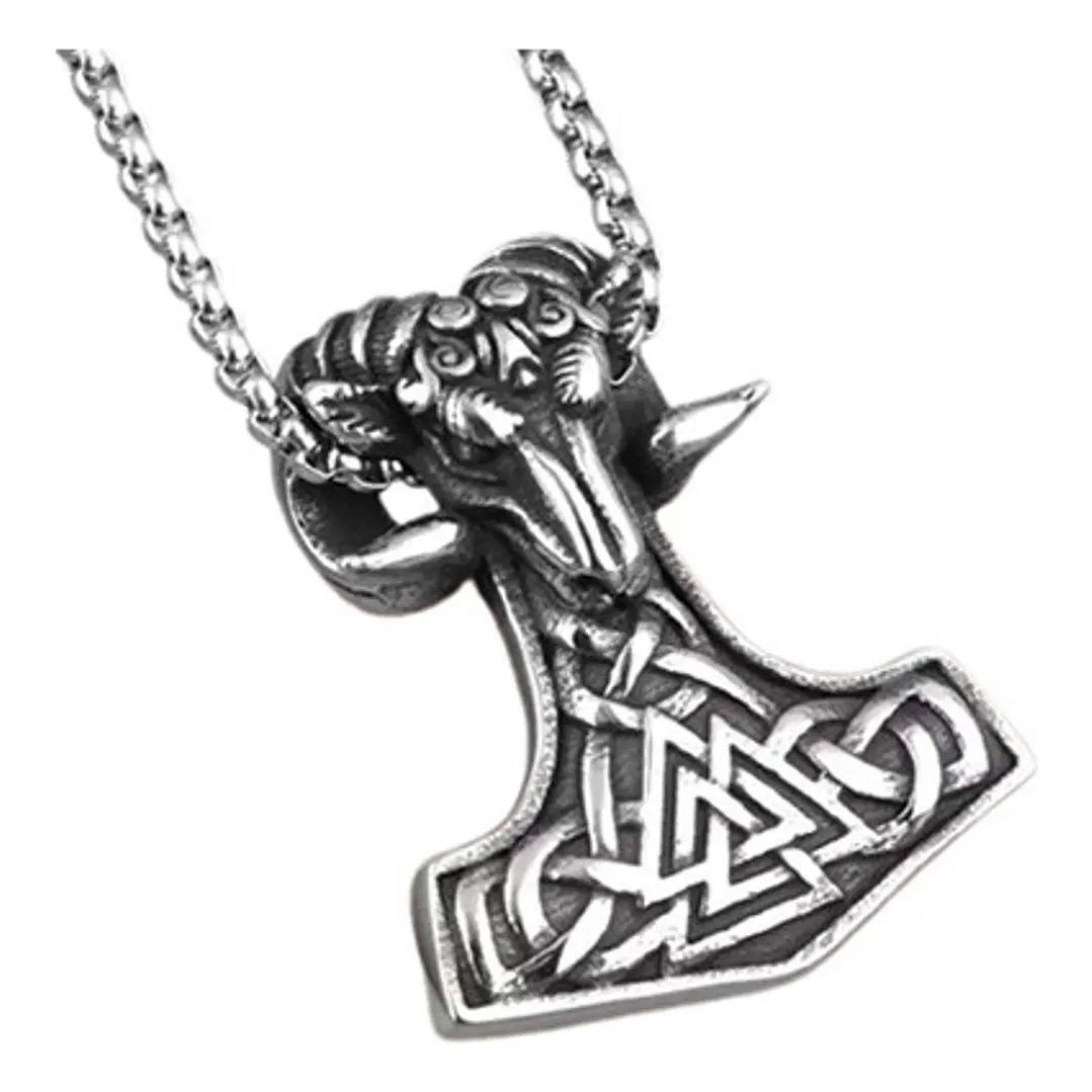 Collar Vikingo Mjölnir Valknut-cabra, Acero Inoxidable 1
