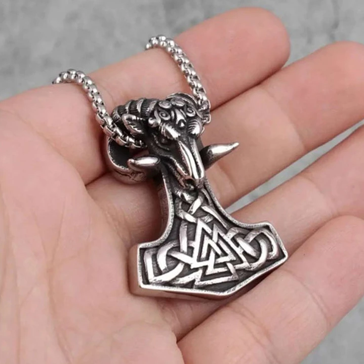Collar Vikingo Mjölnir Valknut-cabra, Acero Inoxidable 2