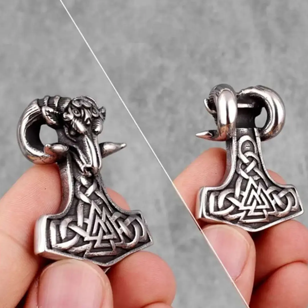 Collar Vikingo Mjölnir Valknut-cabra, Acero Inoxidable 3