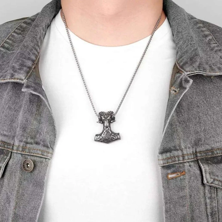 Collar Vikingo Mjölnir Valknut-cabra, Acero Inoxidable 4