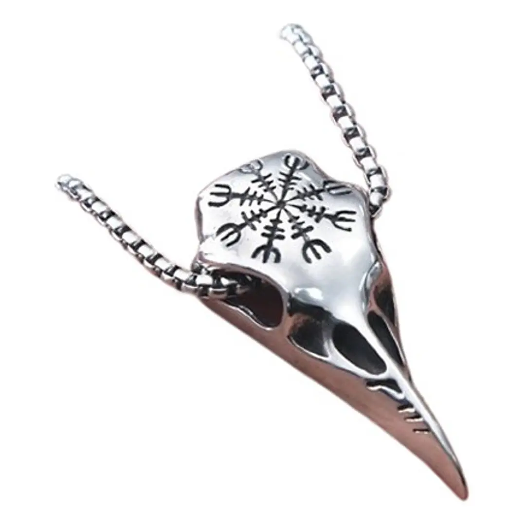 Collar Vikingo Nordic Crow Runa Aegishjalmur, Acero Inox. 1
