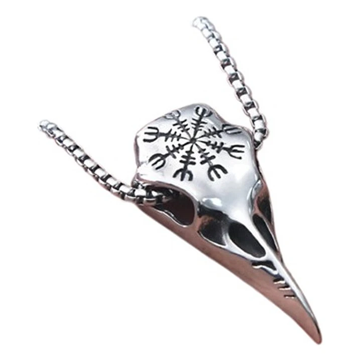 Collar Vikingo Nordic Crow Runa Aegishjalmur, Acero Inox. 1