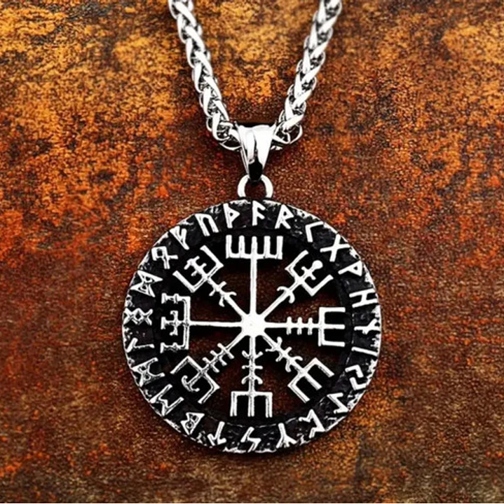 Collar Vikingo Vegvísir Rústico, Acero Inoxidable, Unisex 7