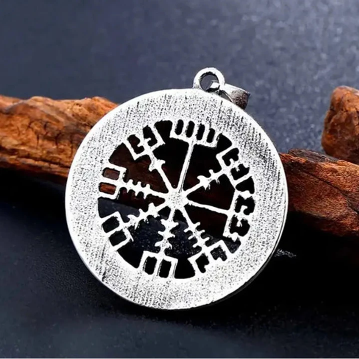 Collar Vikingo Vegvísir Rústico, Acero Inoxidable, Unisex 8