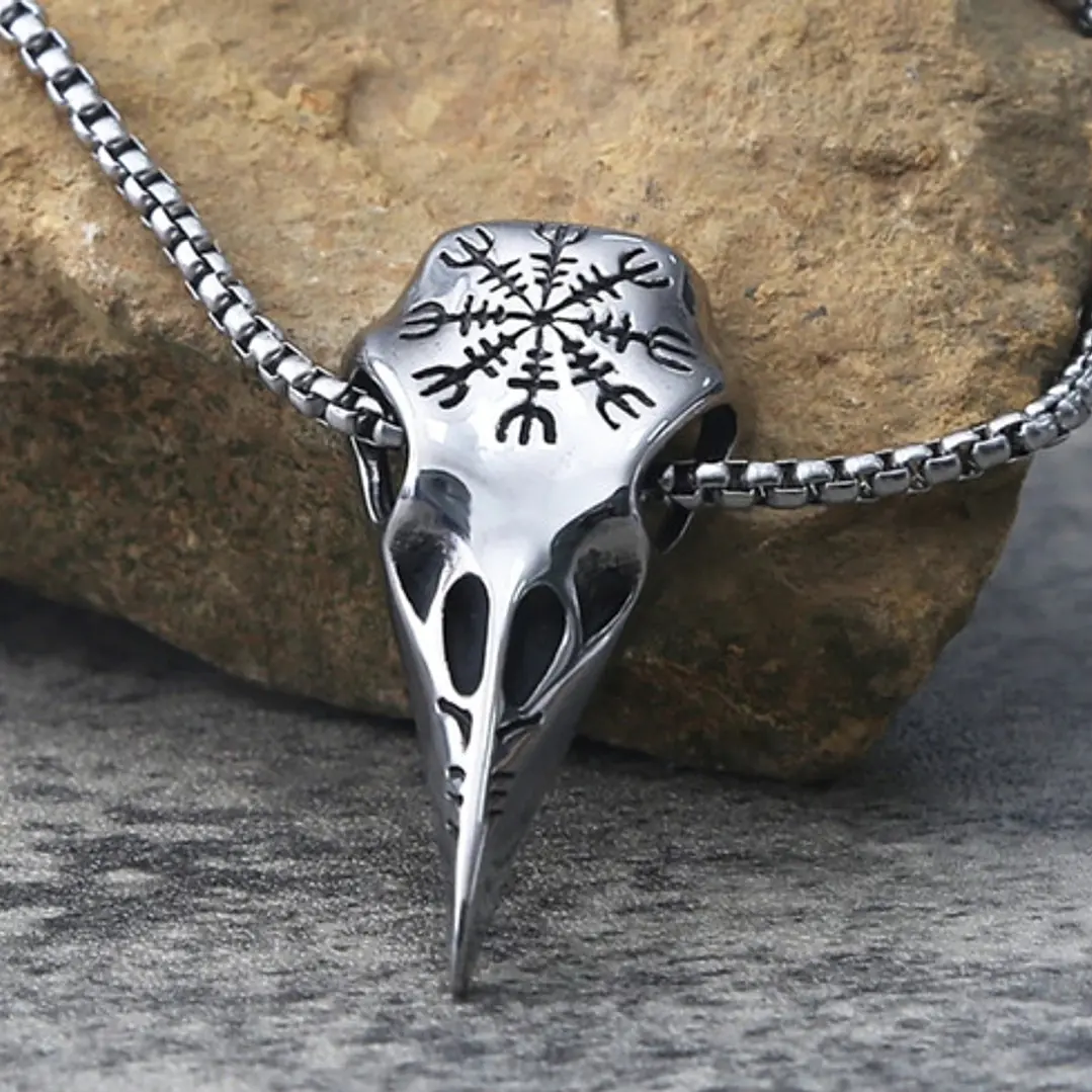 Collar Vikingo Nordic Crow Runa Aegishjalmur, Acero Inox. 4