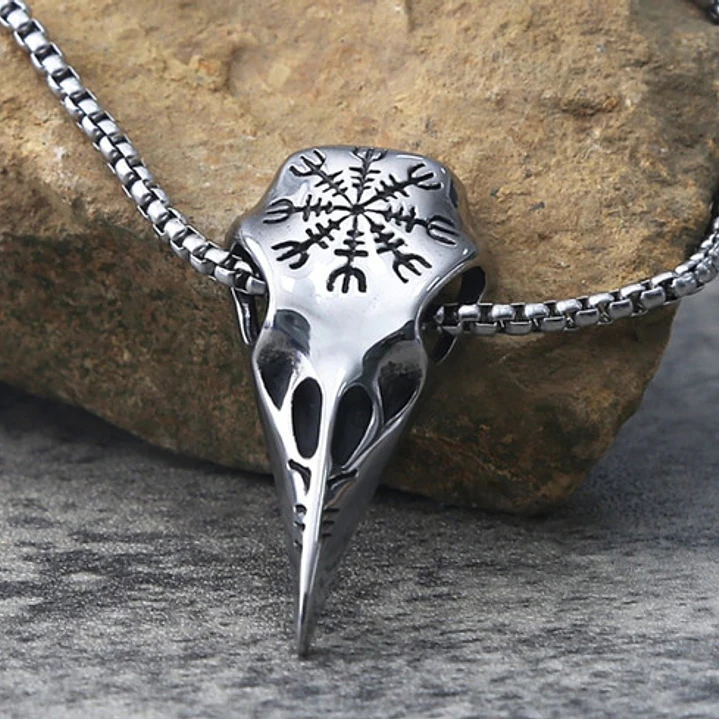 Collar Vikingo Nordic Crow Runa Aegishjalmur, Acero Inox. 4