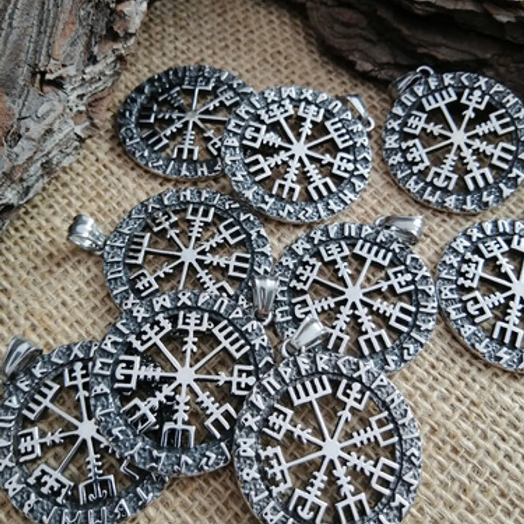 Collar Vikingo Vegvísir Rústico, Acero Inoxidable, Unisex 9