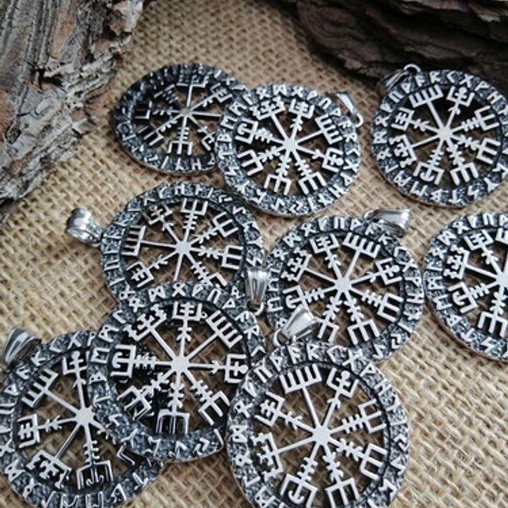 Collar Vikingo Vegvísir Rústico, Acero Inoxidable, Unisex 9