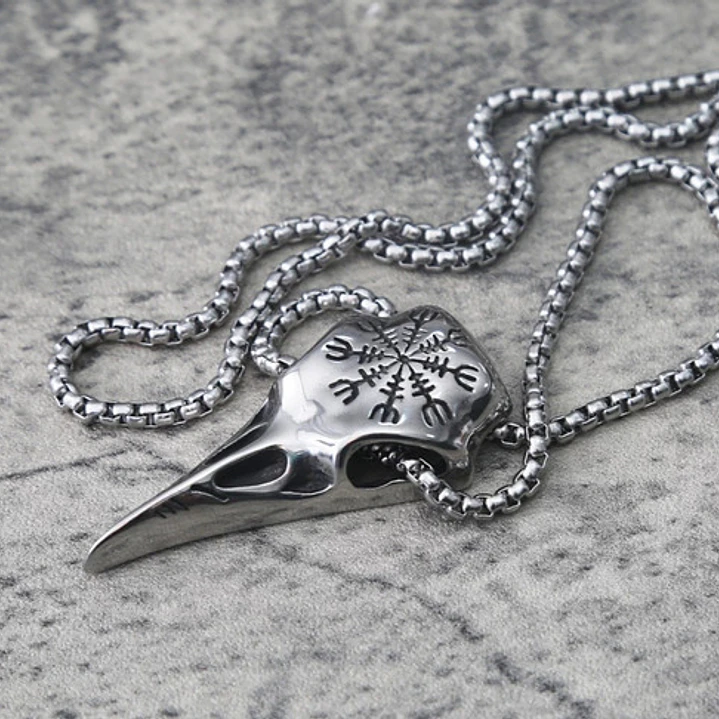 Collar Vikingo Nordic Crow Runa Aegishjalmur, Acero Inox. 5