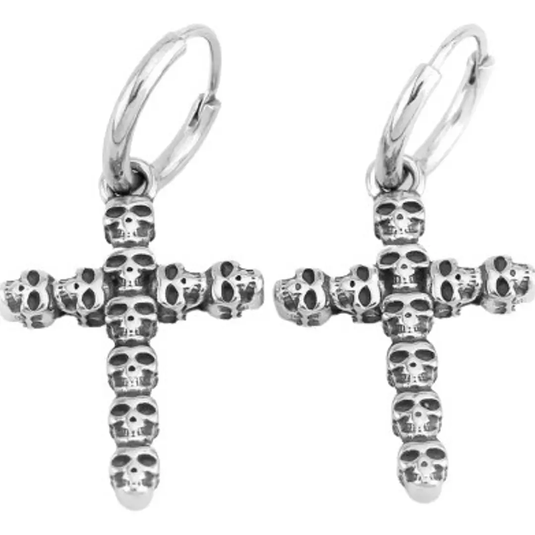 Aros Rock Cruz De Calaveras, Acero Inoxidable, Unisex 1